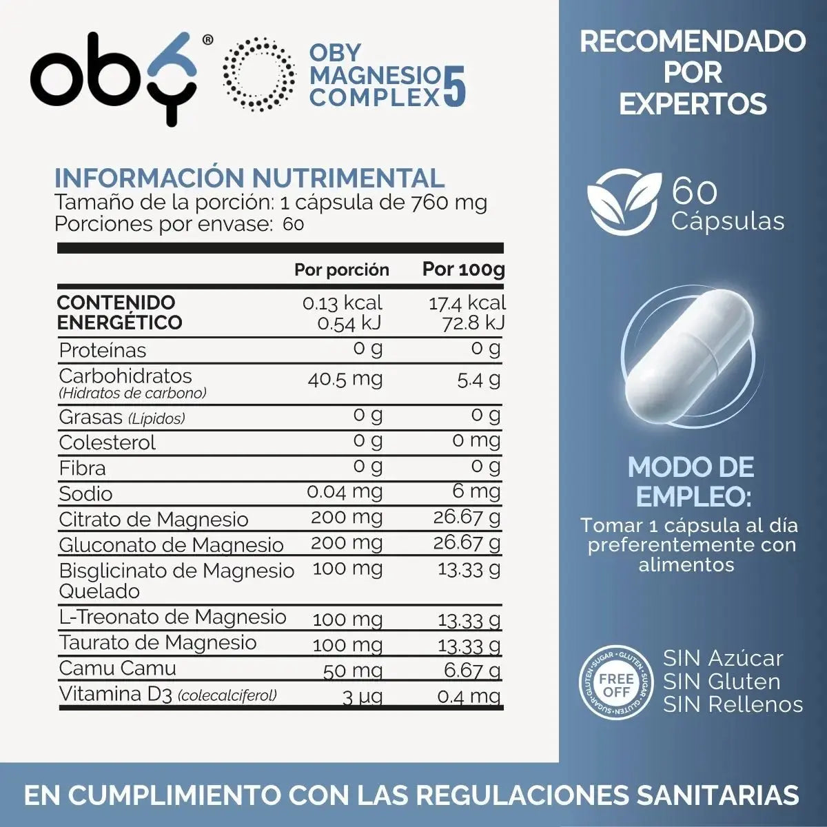Magnesio Complex 5 OBY | 5 Tipos de Magnesios Premium | Alta Biodisponibilidad | 60 Cápsulas oby.mx