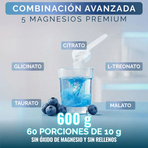 Magnesio Complex 5 en Polvo OBY | Citrato, Glicinato, Treonato, Taurato y Malato | Con Espirulina Azul, D3 y B12 | 600g oby.mx