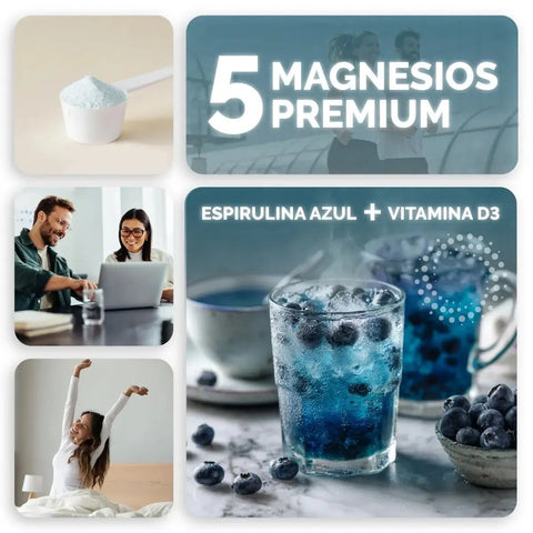Magnesio Complex 5 en Polvo OBY | Citrato, Glicinato, Treonato, Taurato y Malato | Con Espirulina Azul, D3 y B12 | 600g oby.mx