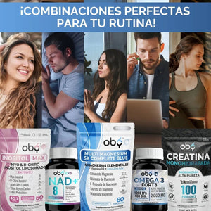 Magnesio Complex 5 en Polvo OBY | Citrato, Glicinato, Treonato, Taurato y Malato | Con Espirulina Azul, D3 y B12 | 600g oby.mx