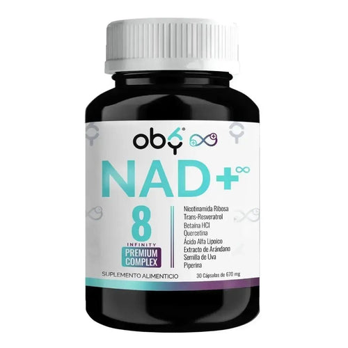 OBY NAD+ Infinity | Potenciado 8 Ingredientes: Nicotinamida Ribosa, Resveratrol | 100% Vegano | 30 Caps  ̶$̶̶8̶9̶9̶ oby.mx