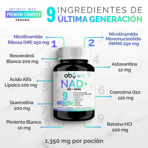 *NAD+ con NMN y NR Premium 9 Ingredientes (60 cápsulas) oby.mx