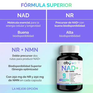 *NAD+ con NMN y NR Premium 9 Ingredientes (60 cápsulas) oby.mx