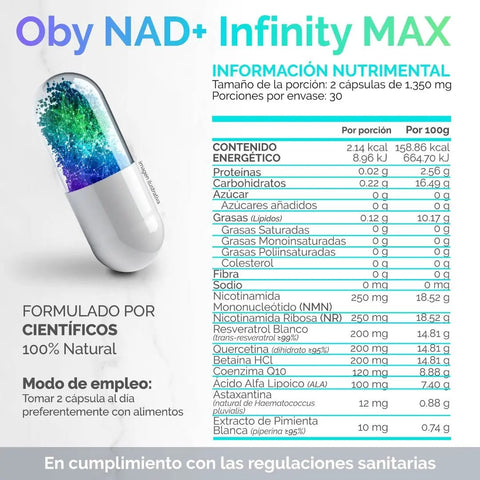 *NAD+ con NMN y NR Premium 9 Ingredientes (60 cápsulas) oby.mx