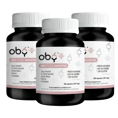 Pack de 3 frascos: OBY Pure Inositol con Myo y D-Chiro Inositol + Ácido Fólico, Hierro y Extracto Arándano | 120 Capsulas Fast Bundle