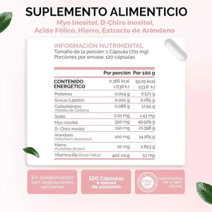 Inositol con Ácido Fólico, Hierro y Arándano 120 cápsulas oby.mx