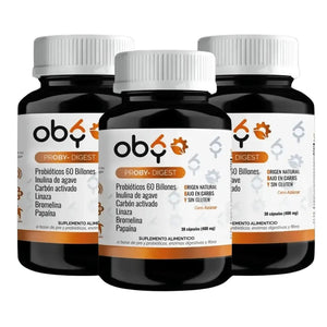 Pack de 3 frascos: Proby Digest | 60 billones Probioticos y Prebioticos inulina Agave, Enzimas, Fibra, Carbon Activado | 30 Cápsulas Fast Bundle