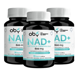 Pack de 3 Frascos: Oby NAD+ | NAD Potenciado con betaina y coenzima Q10 | NR Nicotinamida Ribosa | 30 cápsulas Fast Bundle