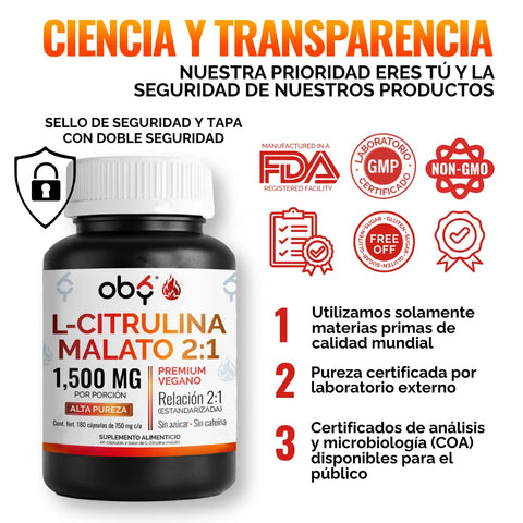 L Citrulina Malato 2:1 180 cápsulas oby.mx