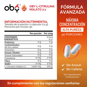 L Citrulina Malato 2:1 180 cápsulas oby.mx