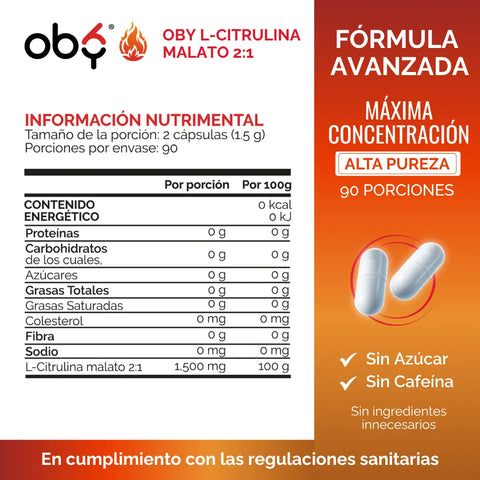 L Citrulina Malato 2:1 180 cápsulas oby.mx