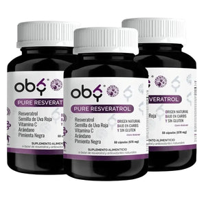 Pack de 3 frascos: OBY Pure Resveratrol con Antioxidantes: Semilla de Uva, Vitamina C, Arándano y Pimienta Negra | 60 Cápsulas Fast Bundle