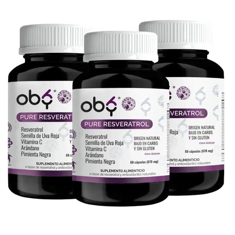 Pack de 3 frascos: OBY Pure Resveratrol con Antioxidantes: Semilla de Uva, Vitamina C, Arándano y Pimienta Negra | 60 Cápsulas Fast Bundle