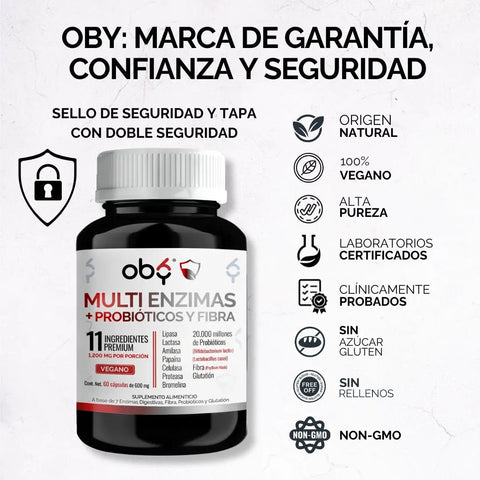 OBY Multi Enzimas Digestivas, Probióticos, Glutation, Fibra Psyllium Husk $̶5̶9̶9̶.̶0̶0̶ oby.mx