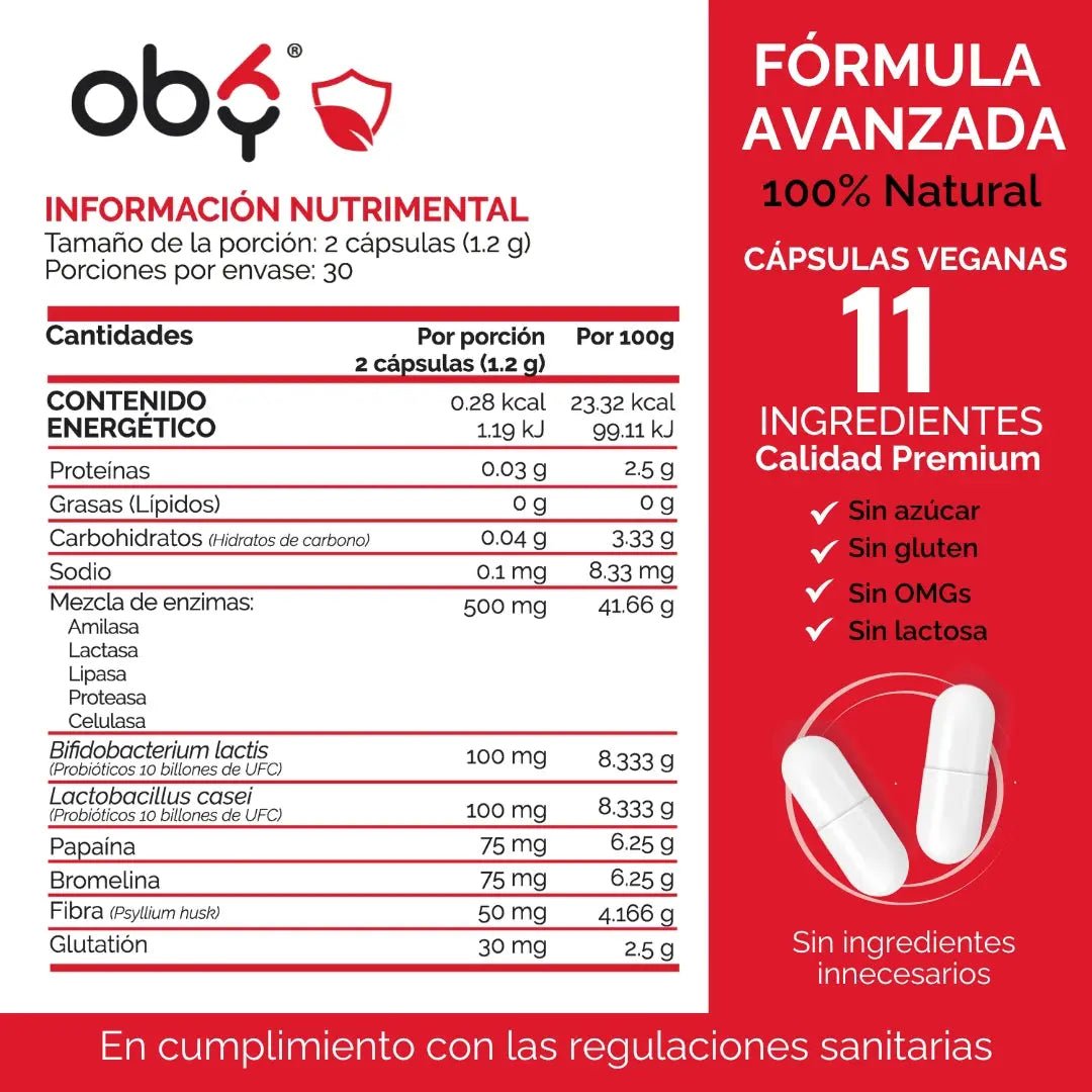 OBY Multi Enzimas Digestivas, Probióticos, Glutation, Fibra Psyllium Husk $̶5̶9̶9̶.̶0̶0̶ oby.mx