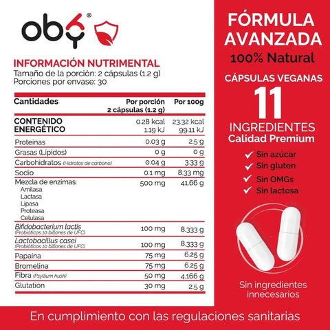 OBY Multi Enzimas Digestivas, Probióticos, Glutation, Fibra Psyllium Husk $̶5̶9̶9̶.̶0̶0̶ oby.mx