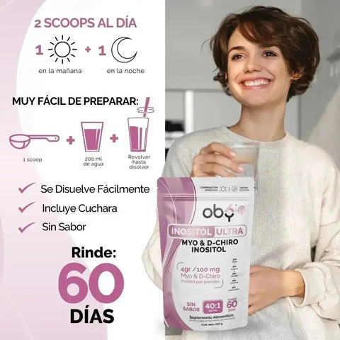 Oby Inositol Puro Ultra - Myo y D-Chiro Inositol 40:1 oby.mx