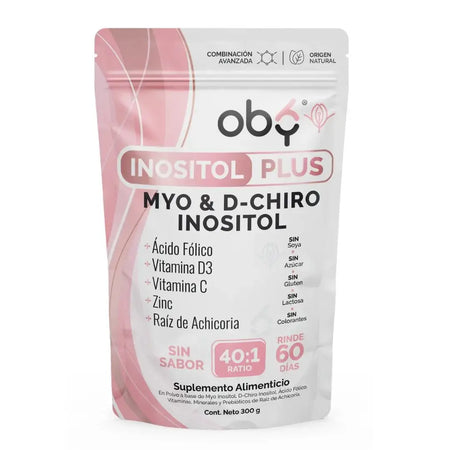 Oby Inositol Plus Myo y D-Chiro Inositol Ratio 40:1 + Acido Folico, Prebioticos, Vitaminas y Zinc | Polvo Sin Sabor oby.mx