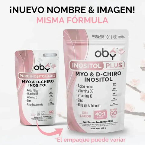 Oby Inositol Plus Myo y D-Chiro Inositol Ratio 40:1 + Acido Folico, Prebioticos, Vitaminas y Zinc | Polvo Sin Sabor oby.mx