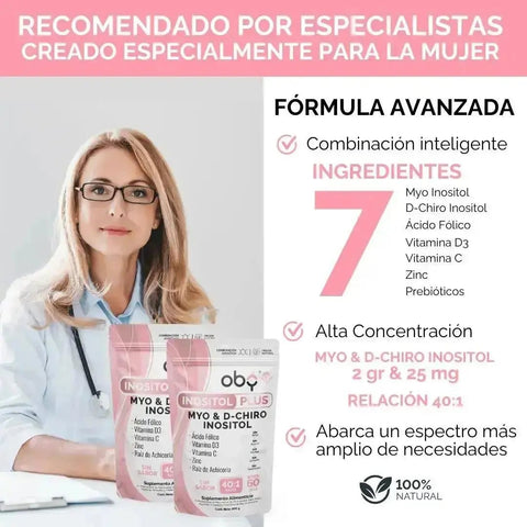Oby Inositol Plus Myo y D-Chiro Inositol Ratio 40:1 + Acido Folico, Prebioticos, Vitaminas y Zinc | Polvo Sin Sabor $̶1̶,̶0̶4̶9̶.̶0̶0̶ oby.mx