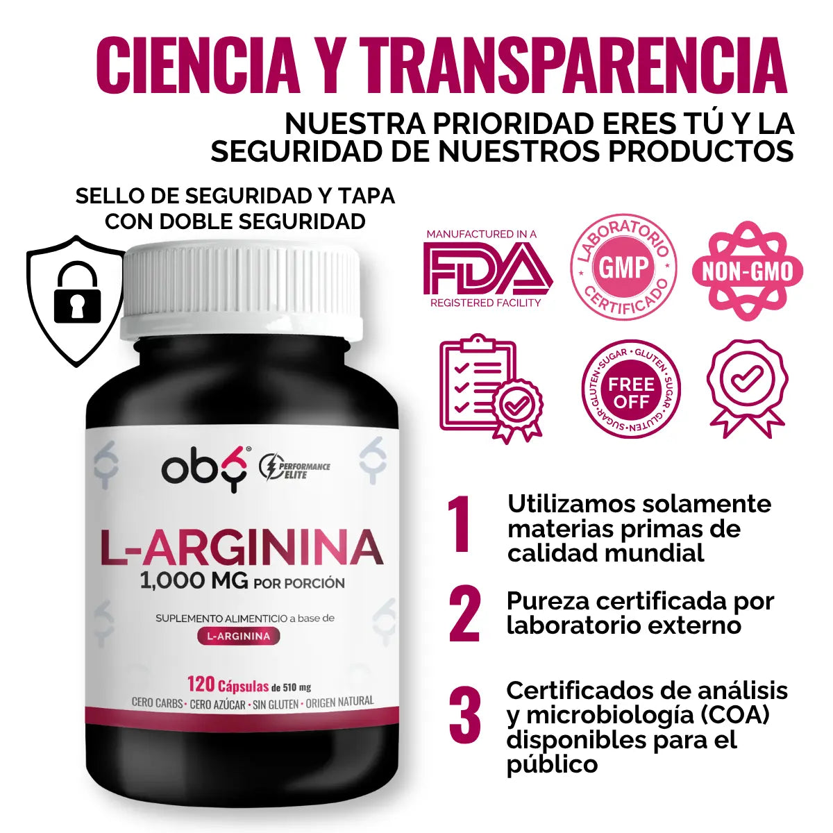 L-Arginina 120 cápsulas oby.mx