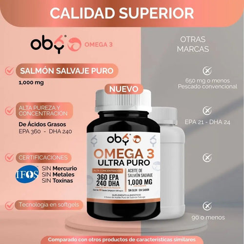 *Omega 3 Aceite Puro de Salmón Salvaje (60 cápsulas) oby.mx