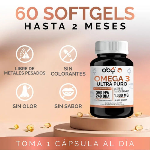 *Omega 3 Aceite Puro de Salmón Salvaje (60 cápsulas) oby.mx