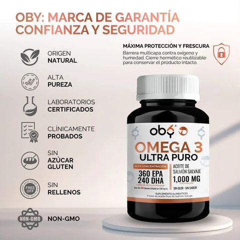 *Omega 3 Aceite Puro de Salmón Salvaje (60 cápsulas) oby.mx