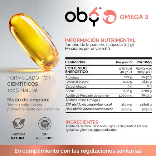 *Omega 3 Aceite Puro de Salmón Salvaje (60 cápsulas) oby.mx
