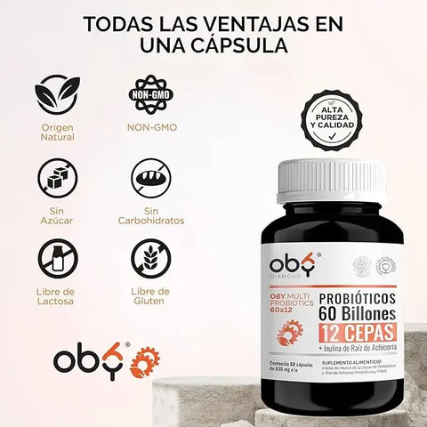 Oby MULTI Probioticos Avanzados 60 Billones 12 Cepas, Prebioticos y Fibra oby.mx