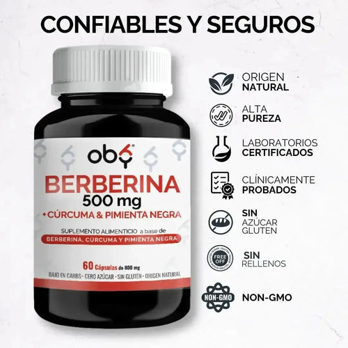 OBY Berberina Pura con Cúrcuma y Pimienta Negra | 60 cápsulas oby.mx