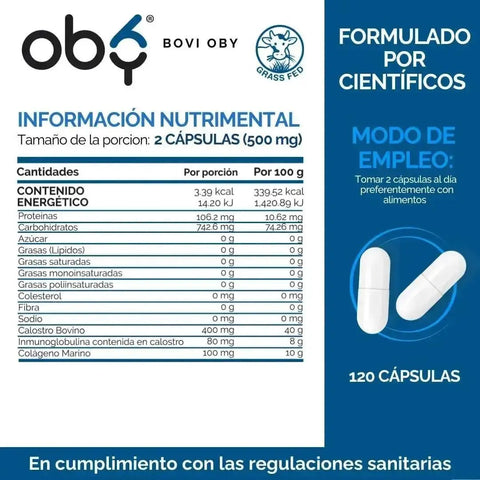 OBY Calostro Bovino | Suplemento Alimenticio con Colágeno Marino | 120 Cápsulas $̶8̶7̶9̶.̶0̶0̶ oby.mx