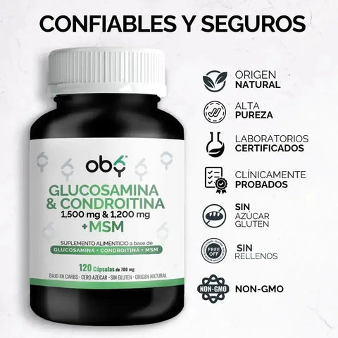 OBY Glucosamina, Condroitina + MSM | 120 cápsulas oby.mx