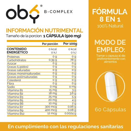 OBY B Complex | Complejo B completo | 60 cápsulas oby.mx