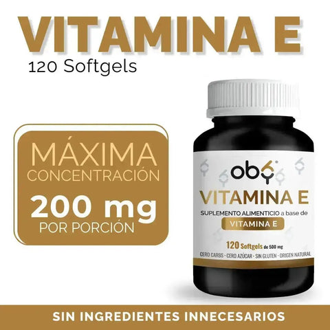 OBY Vitamina E |  Vitaminas para mujer y hombre | 120 Softgels oby.mx