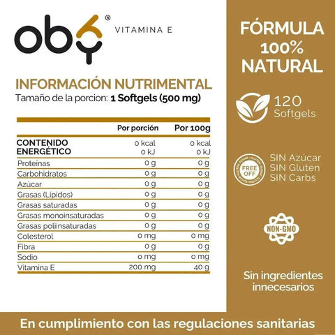OBY Vitamina E |  Vitaminas para mujer y hombre | 120 Softgels oby.mx