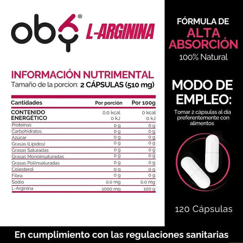 OBY L-Arginina de Alta Pureza | 120 Cápsulas $̶5̶4̶9̶.̶0̶0̶ oby.mx
