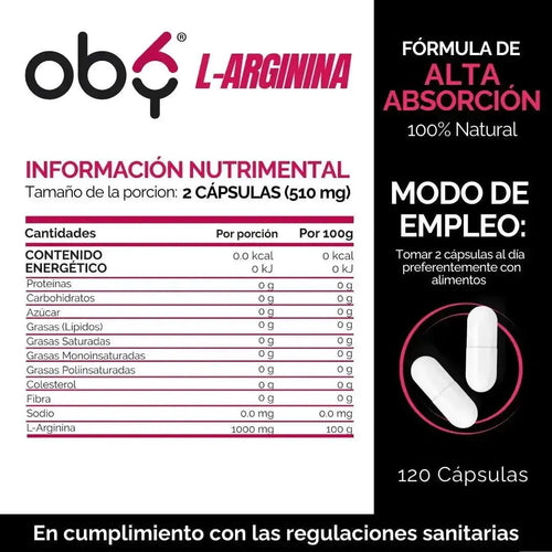 OBY L-Arginina de Alta Pureza | 120 Cápsulas $̶5̶4̶9̶.̶0̶0̶ oby.mx