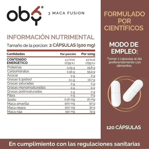 OBY Maca Negra, Maca Roja y Maca Amarilla | 120 Cápsulas oby.mx