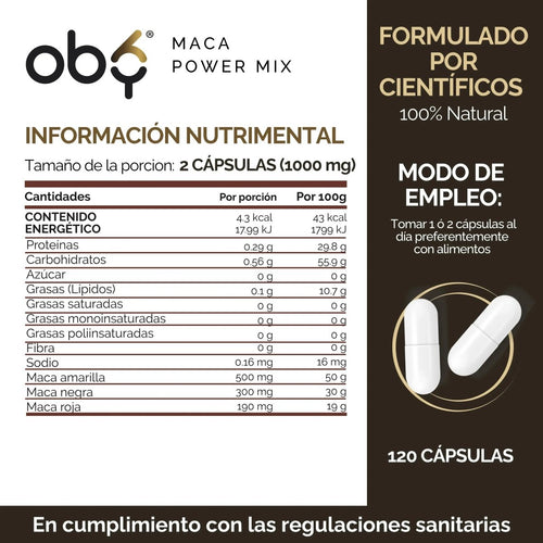 OBY Maca Negra, Maca Roja y Maca Amarilla | 120 Cápsulas $̶4̶9̶9̶.̶0̶0̶ oby.mx