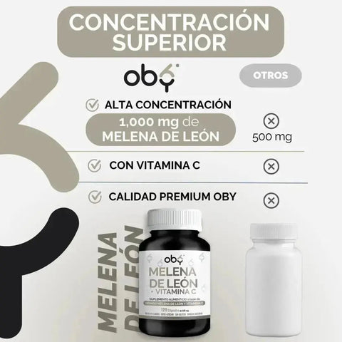 OBY Melena de Leon con Vitamina C | 120 Cápsulas $̶4̶9̶9̶.̶0̶0̶ oby.mx