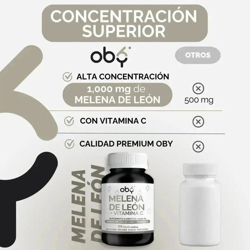 OBY Melena de Leon con Vitamina C | 120 Cápsulas $̶4̶9̶9̶.̶0̶0̶ oby.mx