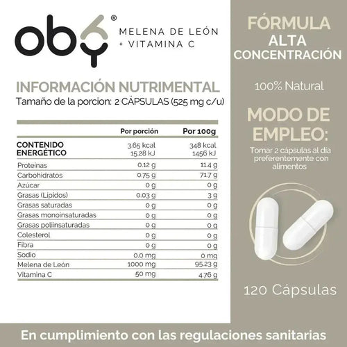 OBY Melena de Leon con Vitamina C | 120 Cápsulas $̶4̶9̶9̶.̶0̶0̶ oby.mx
