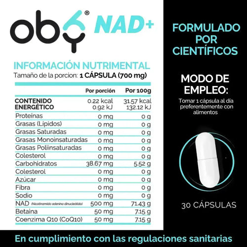 OBY NAD+ | Nad con Betaina y Coenzima Q10 (CoQ10) oby.mx