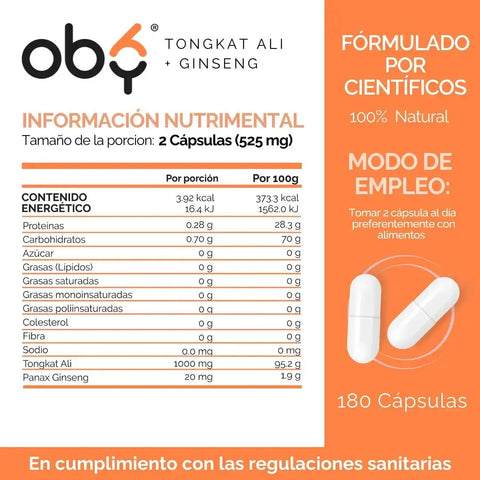 OBY Tongkat Ali + Ginseng | 180 Cápsulas $̶5̶9̶9̶.̶0̶0̶ oby.mx