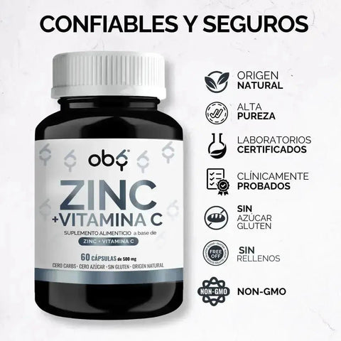 OBY Zinc Puro + Vitamina C | 120 cápsulas oby.mx