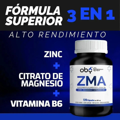 OBY ZMA Zinc, Citrato de Magnesio y Vitamina B6 | 120 Cápsulas oby.mx