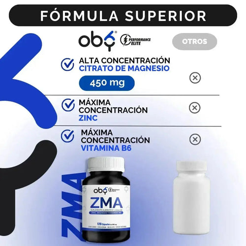 OBY ZMA Zinc, Citrato de Magnesio y Vitamina B6 | 120 Cápsulas oby.mx