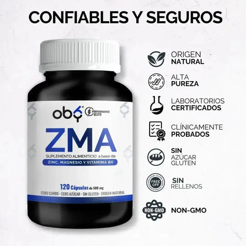 OBY ZMA Zinc, Citrato de Magnesio y Vitamina B6 | 120 Cápsulas oby.mx