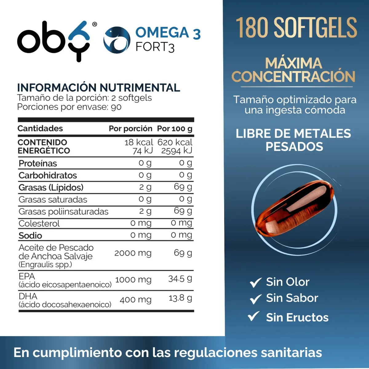 Omega 3 Forte 2000 mg Anchoa Salvaje 180 cápsulas oby.mx